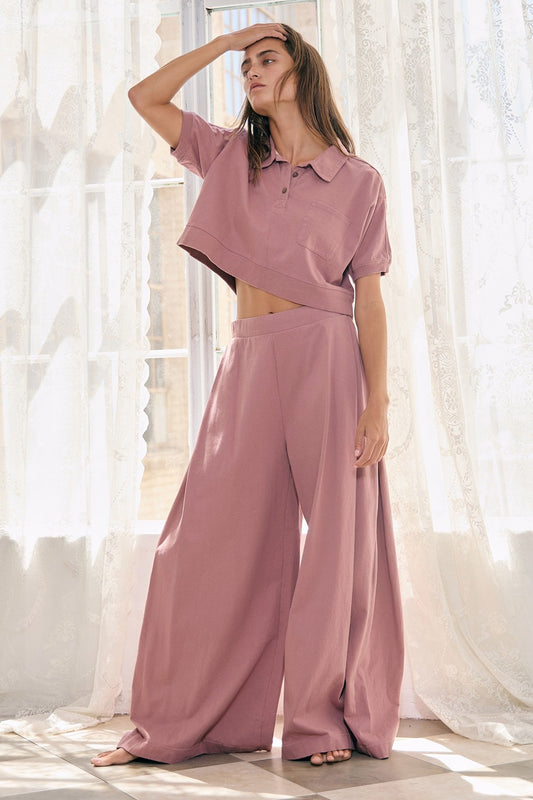 Solid Pleated Wide Leg Pants