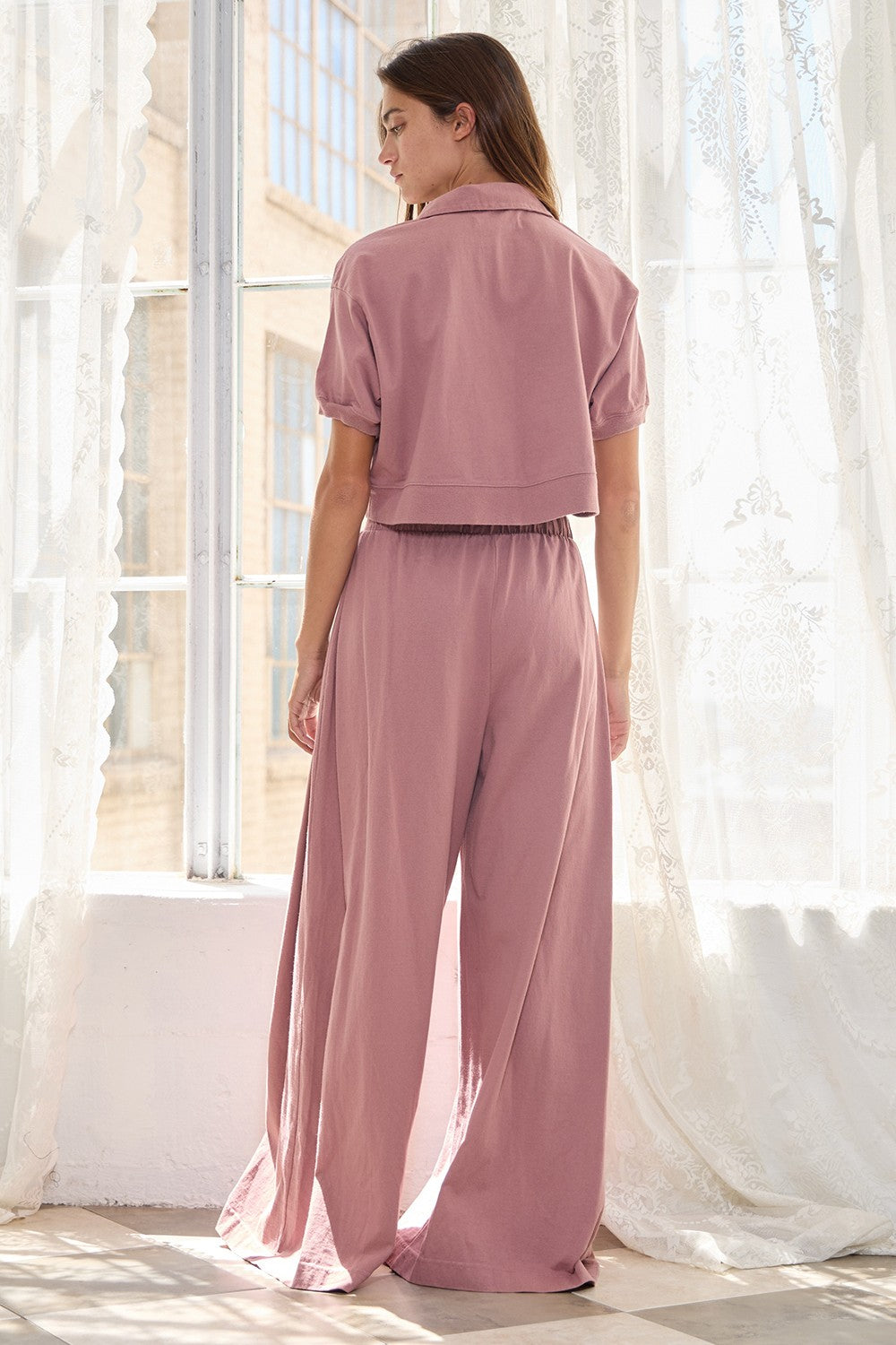 Solid Pleated Wide Leg Pants