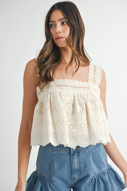 Square Neckline Eyelet Tank