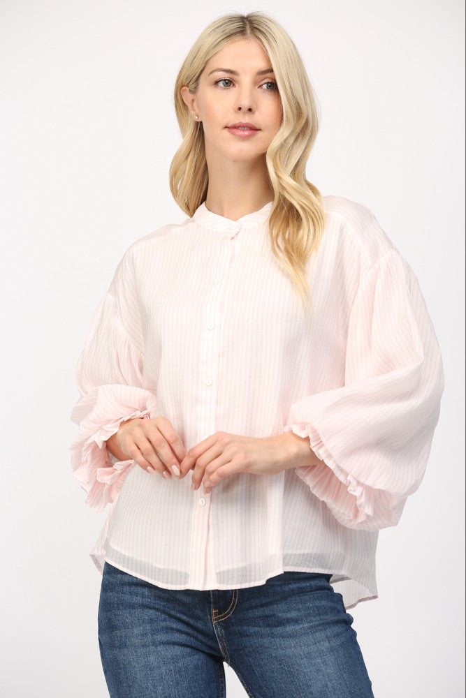 Striped Bubble Sleeve Blouse