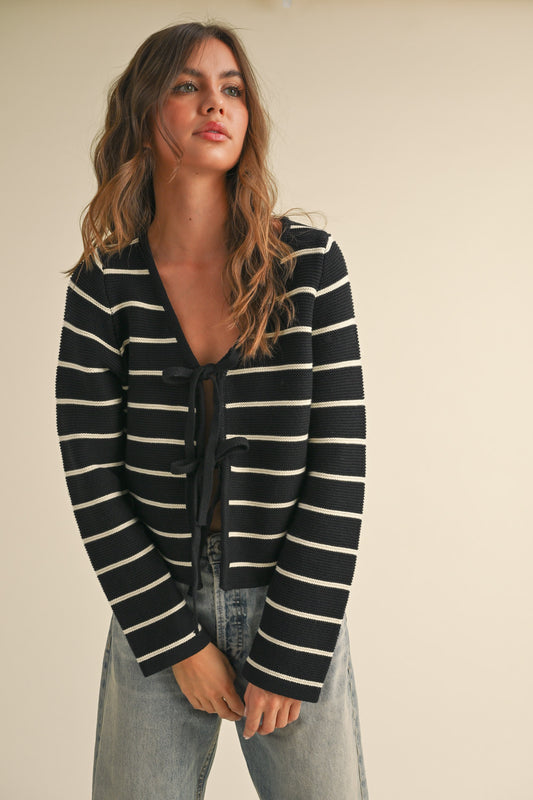 Striped Tied Front Cardigan