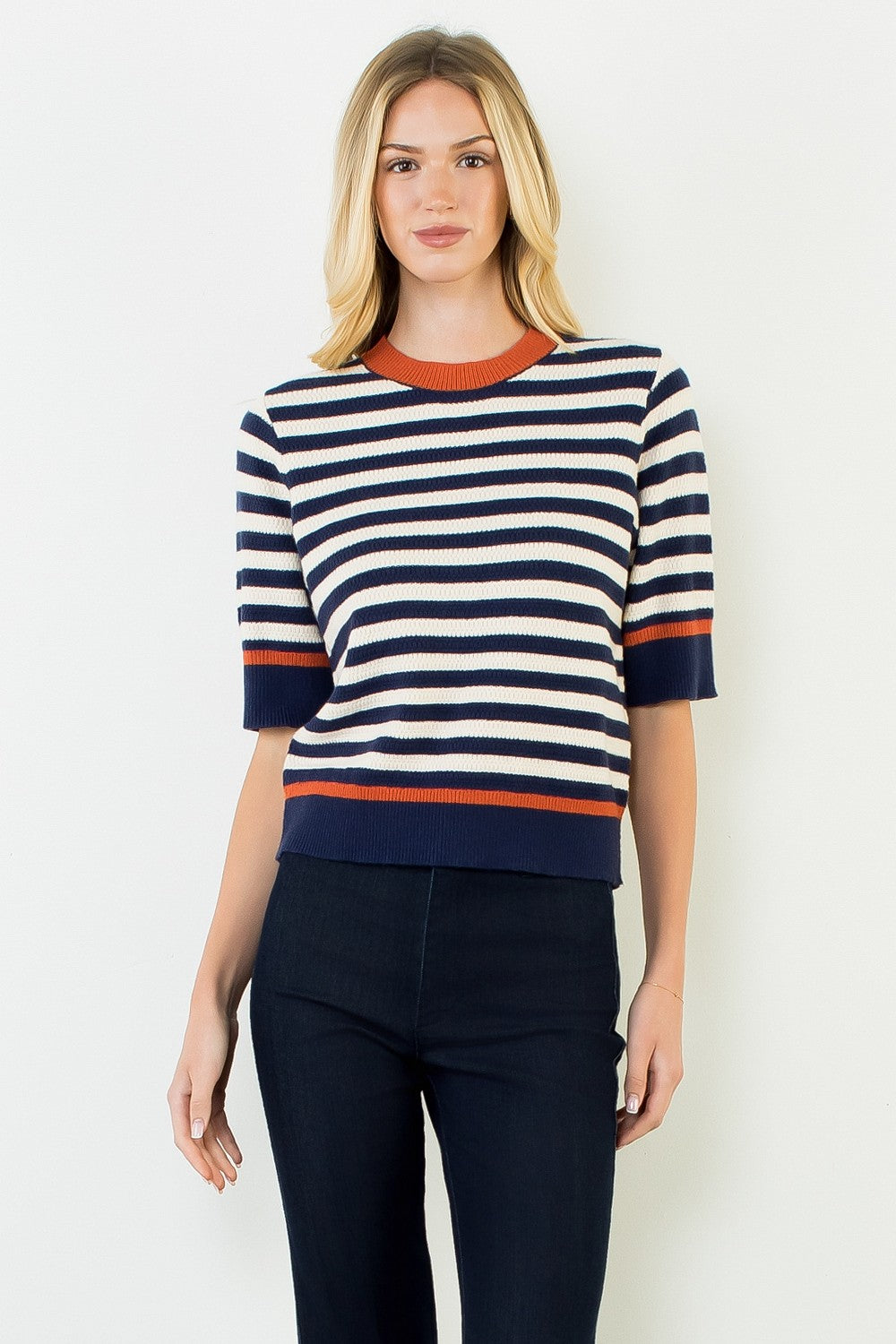 Striped Short Sleeve Sweater