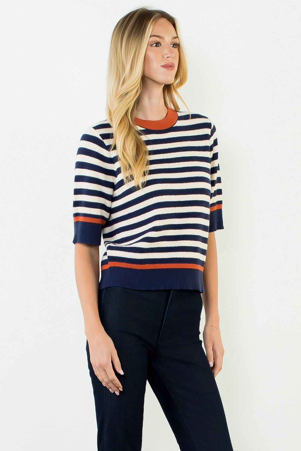 Striped Short Sleeve Sweater