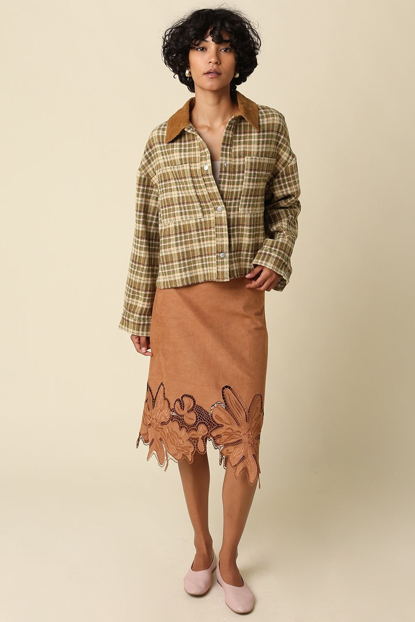 Sienna Floral Applique Midi Suede Skirt