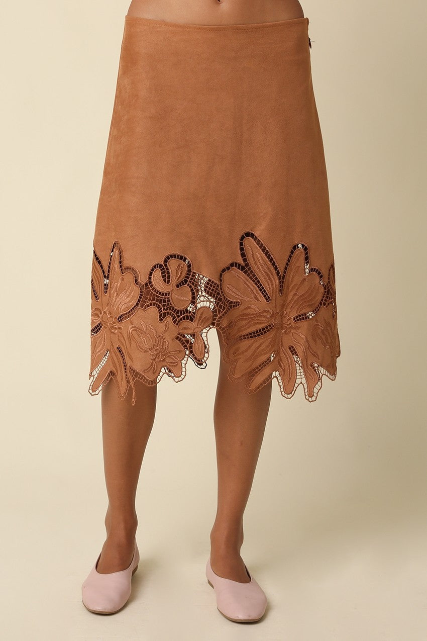 Sienna Floral Applique Midi Suede Skirt