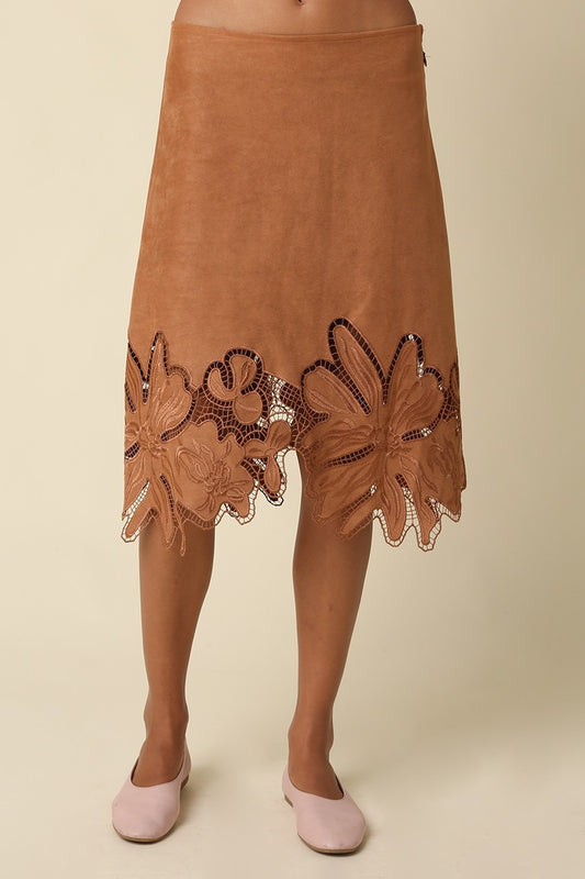 Sienna Floral Applique Midi Suede Skirt