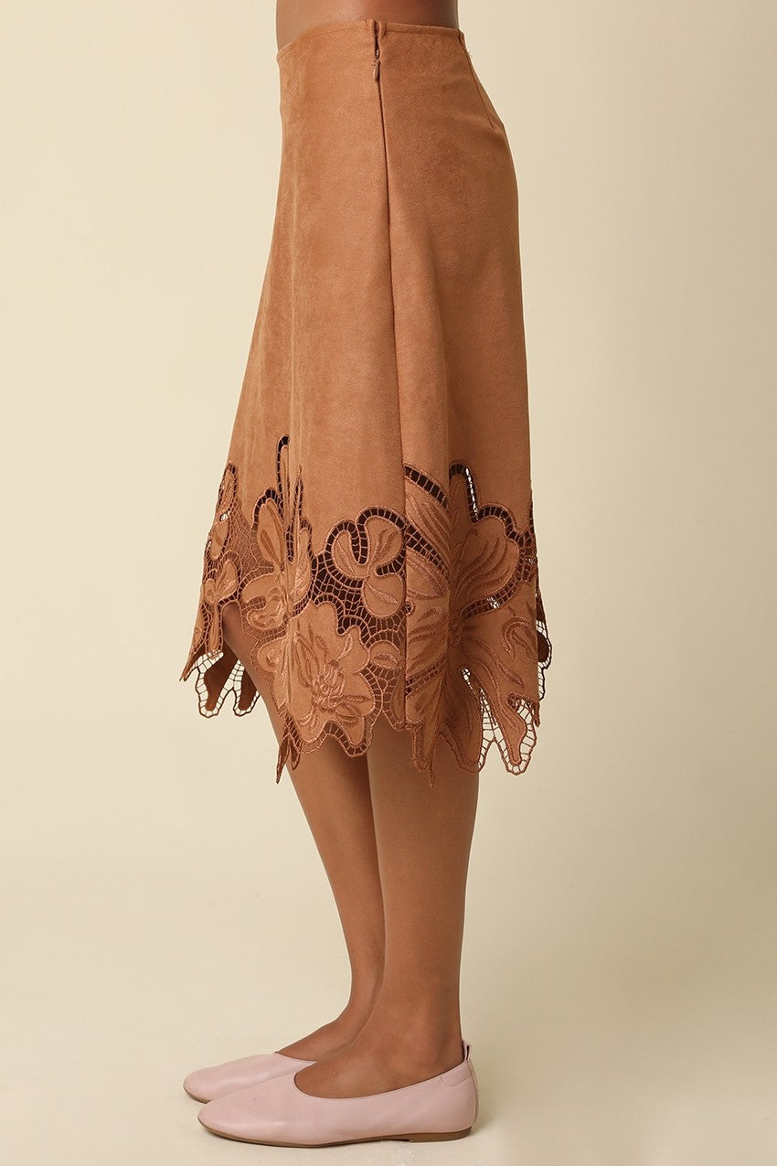 Sienna Floral Applique Midi Suede Skirt