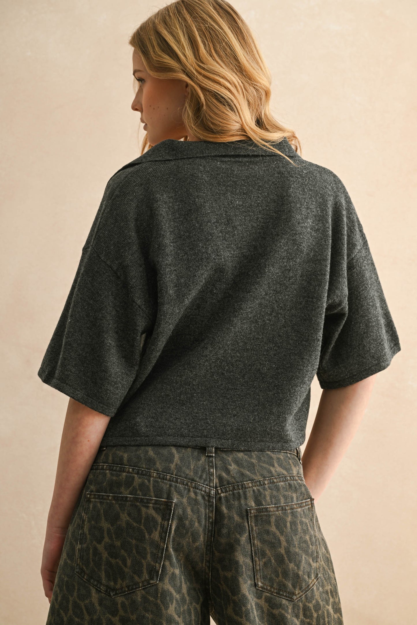 V-neck Collared Cropped Polo Shirt