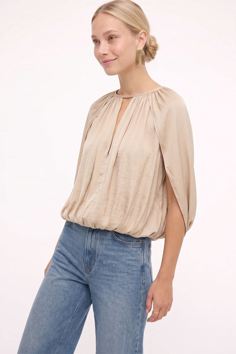 Silky Draped Cape Sleeve Blouse