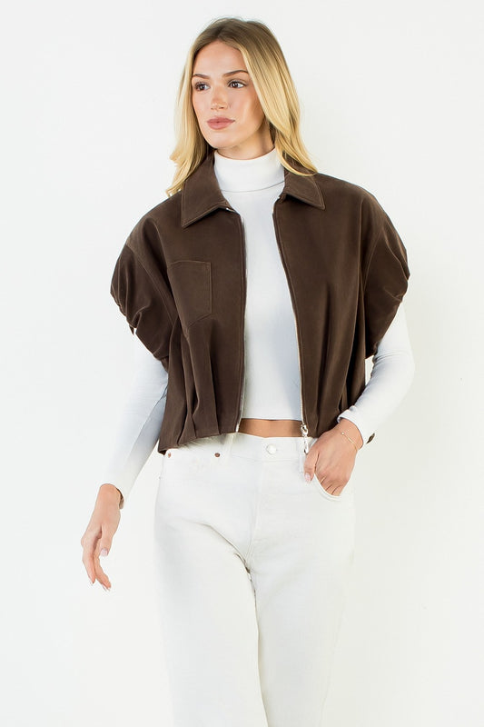Sleeveless Suede Zip Jacket