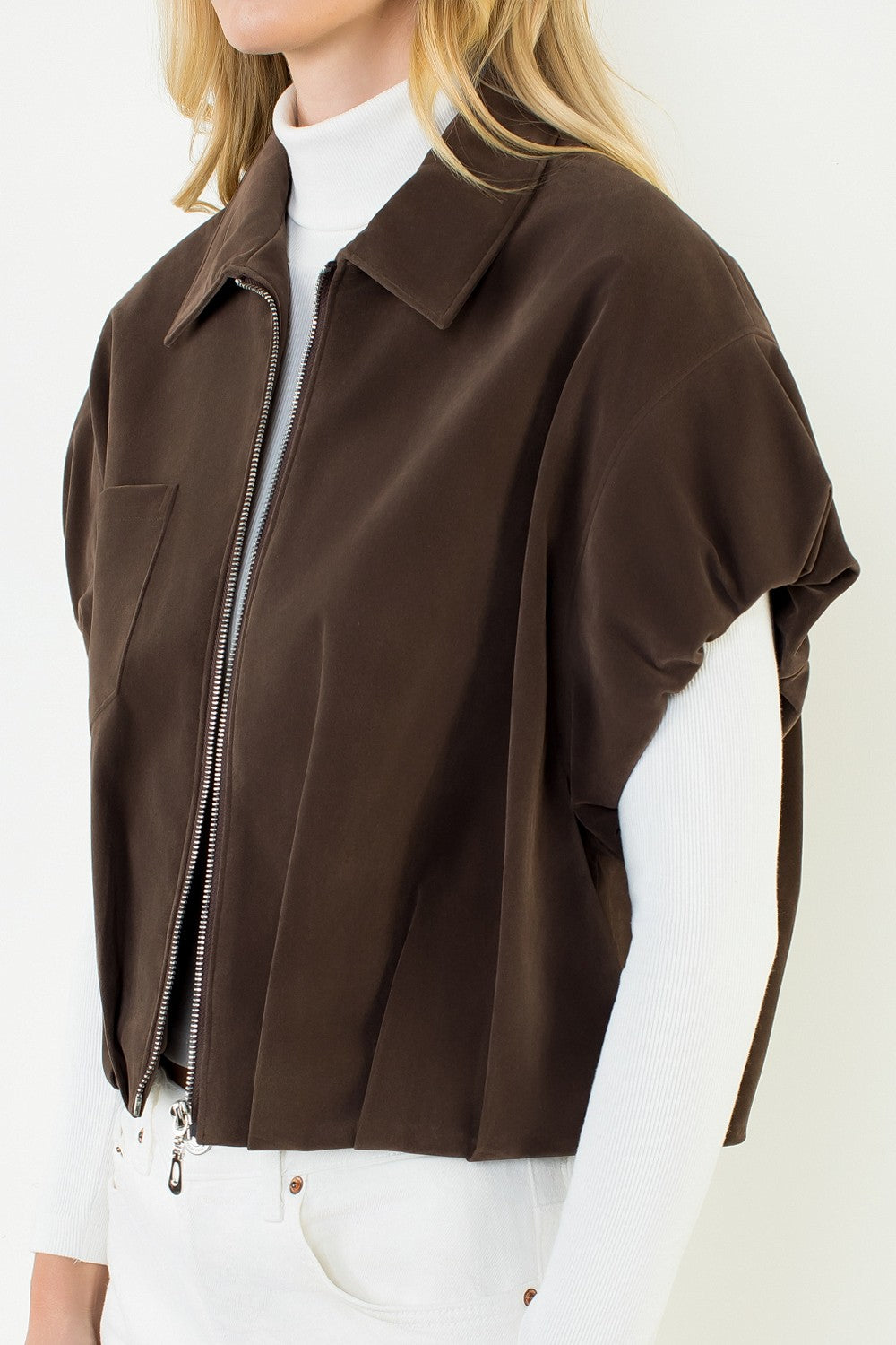 Sleeveless Suede Zip Jacket