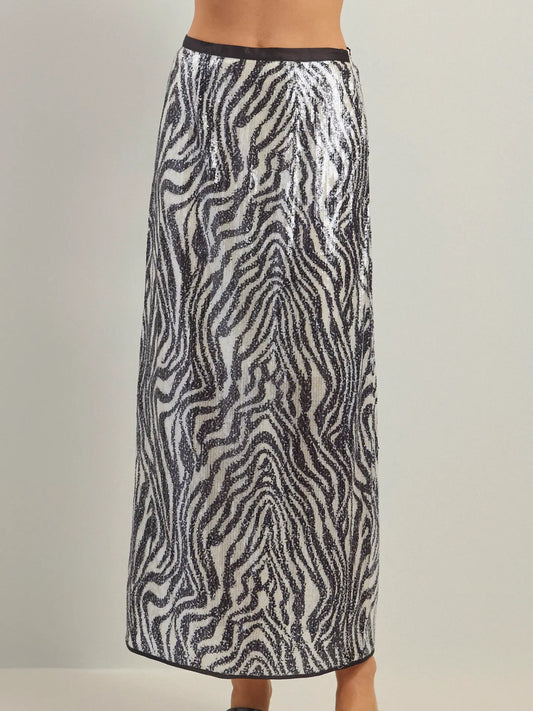 Zebra Sequin Maxi Skirt